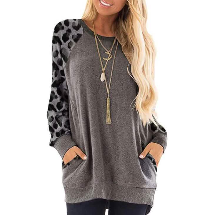 Haute Edition Women's Ultra Soft Long Sleeve Pullover Sweatshirt Leopard Design
