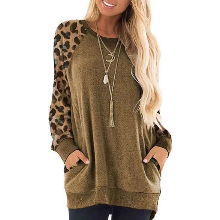 Haute Edition Women's Ultra Soft Long Sleeve Pullover Sweatshirt Leopard Design
