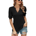 Romanstii Women Casual V-neck T-Shirts Loose Puff Short
