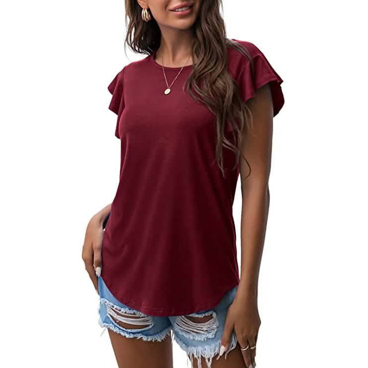 Summer Knit Ruffle Short Sleeve Top