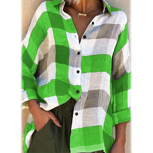 Women's Basic Loose Checkered Long Sleeve Shirt
