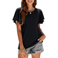 Womens Casual T-Shirts Summer Crew Neck Ruffle Sleeve Tees Tunic Tops