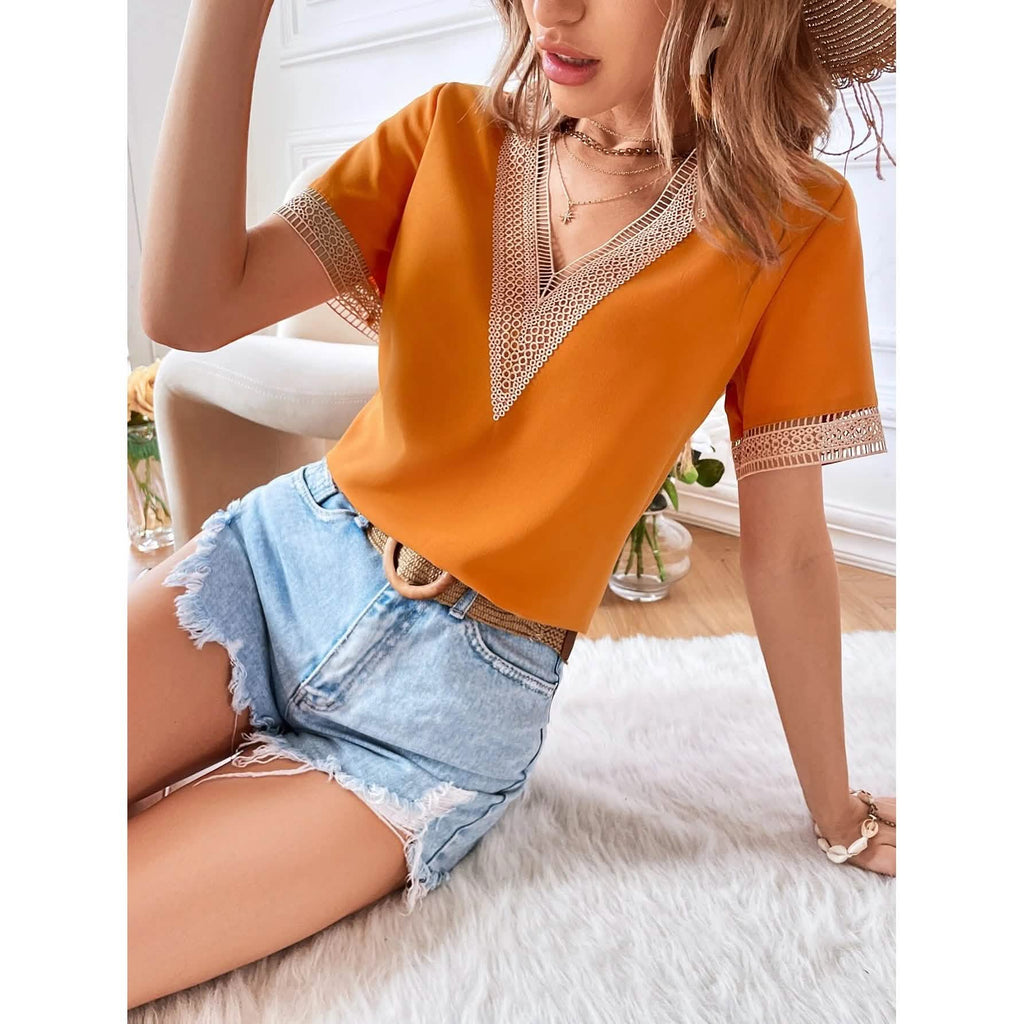 Women's Contrast Guipure Lace Blouse