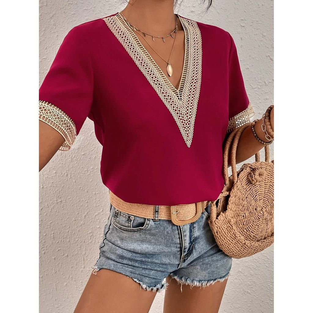 Women's Contrast Guipure Lace Blouse