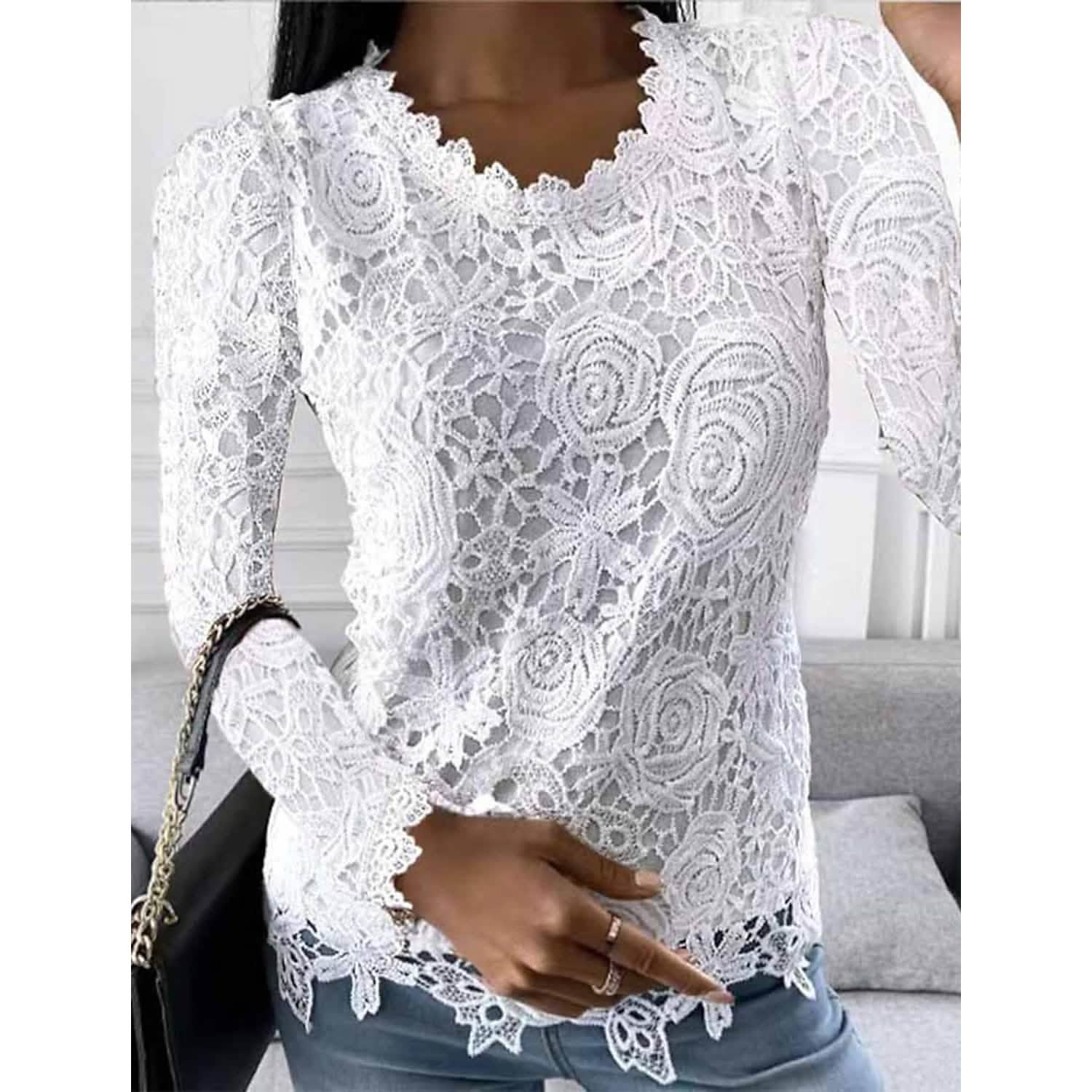 Women's Floral Lace Long Sleeve Blouse Shirt