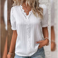 Women's Shirt Blouse Plain Lace Short Sleeve Casual Basic V Neck